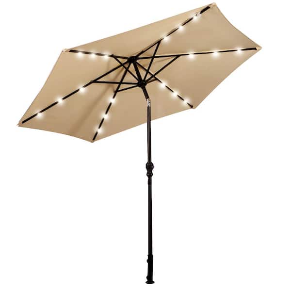 HONEY JOY 9 ft. Metal Market Outdoor Patio Umbrella Offset w/LED Light in Beige