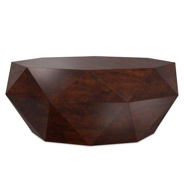 Zayn 35 in. Walnut Brown Wide Octagon Solid Acacia Wood Contemporary Coffee Table, Fully Assembled
