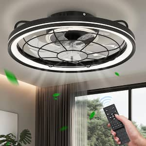 19 in. Indoor Black Caged Enclosed Ceiling Fan with LED Light Modern Low Profile Ceiling Fan with Remote and App Control