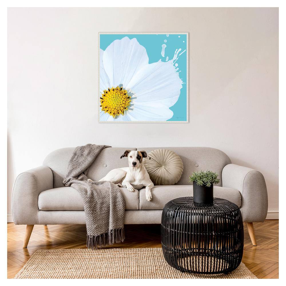 Flower Pop V White and Blue Abstract Canvas Art in Floater Frame