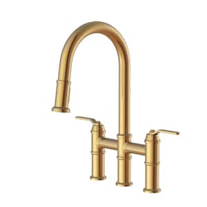 Kinzie Double Handle Pull Down Sprayer Bridge Kitchen Faucet 1.75 GPM in Brushed Bronze