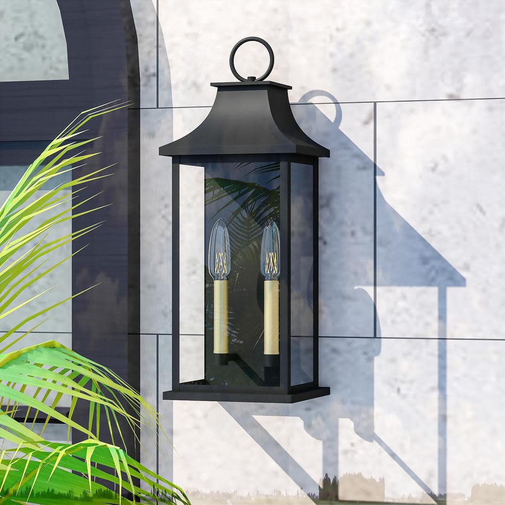 21" Black and Gold Dimmable Outdoor Lantern Wall Sconce
