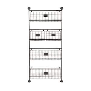 Black Wall Mounted 5 Slots Magazine Rack Holder with Suspended Baskets and Label Slot