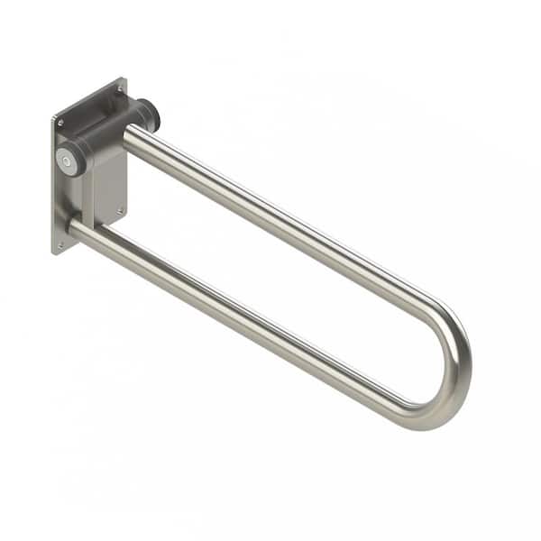 HEALTHCRAFT PT Rail, 28 in. x 1.5 in. Concealed Screw, Left Flip Up Grab Bar For Toilet Safety (Up to 400 lbs.) in Stainless Steel