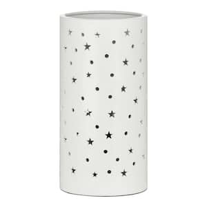 10 in. White Indoor Ceramic Up-Light with White Cut Out Pattern Shade