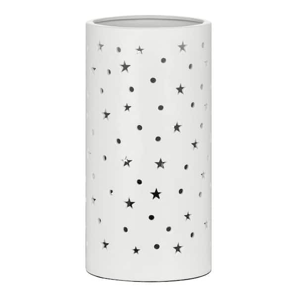 10 in. White Indoor Ceramic Up-Light with White Cut Out Pattern Shade