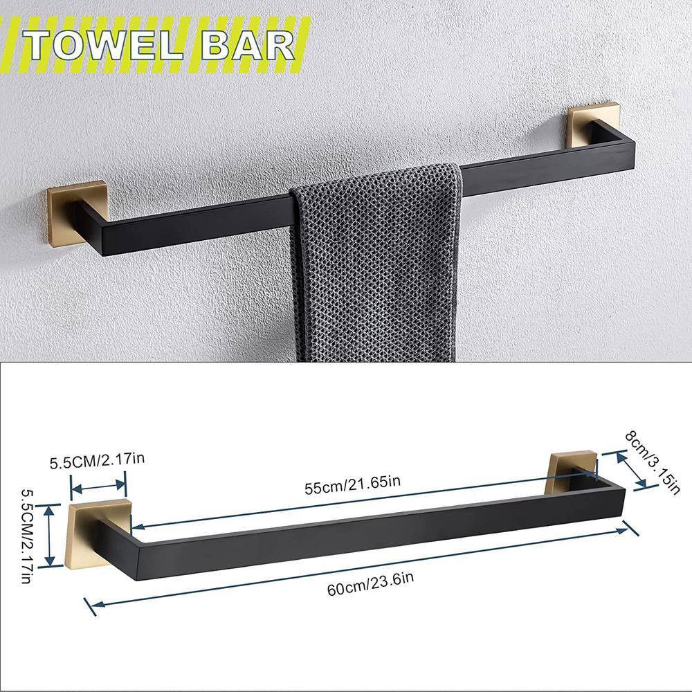 23.6 Inch Black and Brushed Gold Metal Towel Bar Set