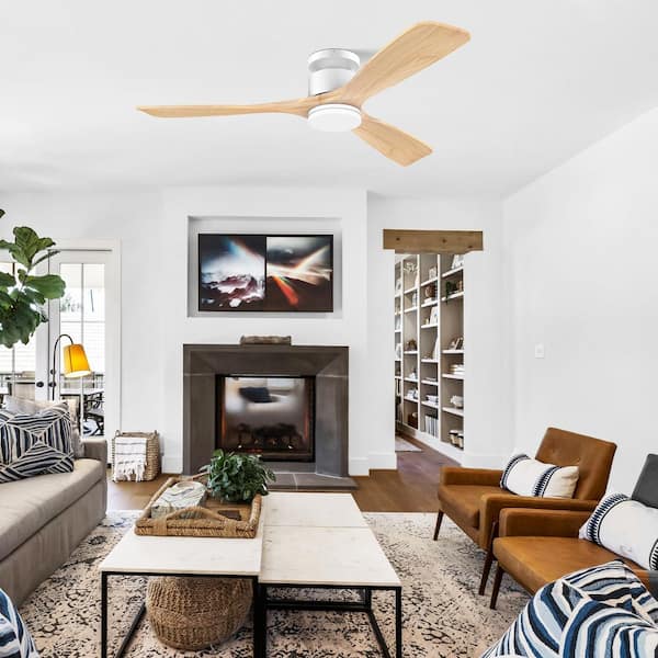 52 in. Smart White Outdoor/Indoor Flush Mount Ceiling Fans With Lights and Remote, Voice Control via WIFI Alexa App