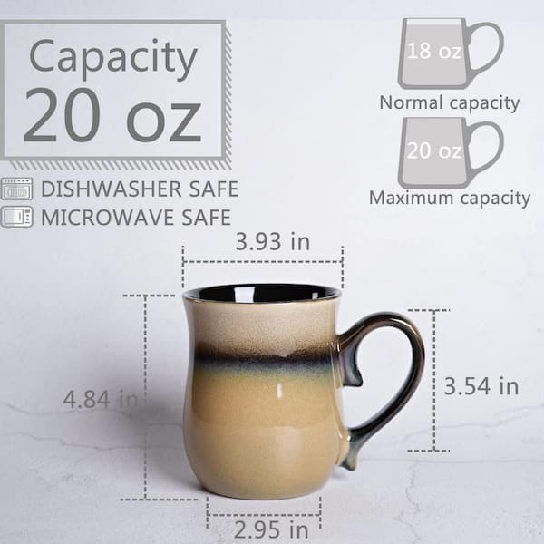 Wudkey 20 oz. Walnut Large Ceramic Coffee Mug, Big Tea Cup for Office and Home, Dishwasher and Microwave Safe