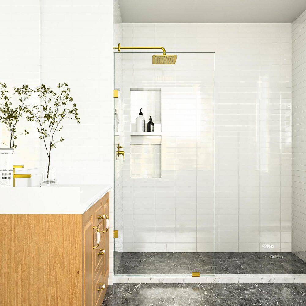 Linea 34 in. W x 78 in. H Frameless Fixed Single Panel Shower Screen Door in Brushed Gold w/ 3/8 in. (10mm) Clear Glass price history on PriceWatchPro