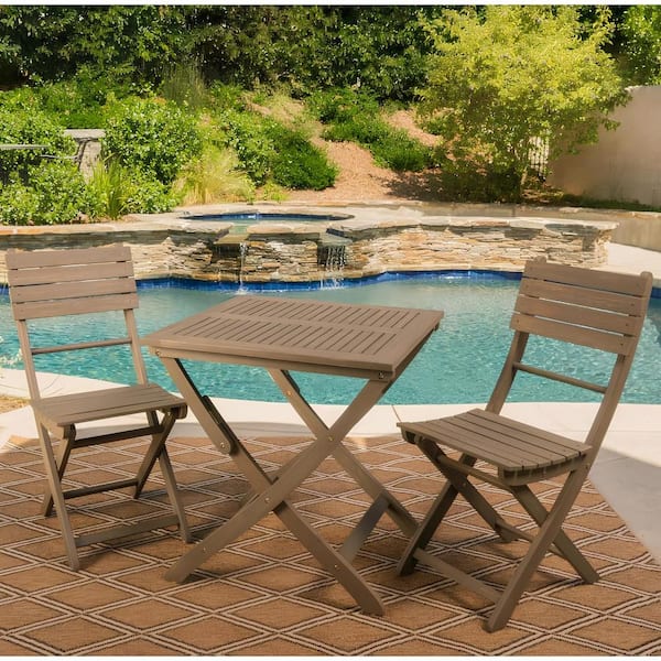 Unbranded 3-Piece Foldable Acacia Wood 25 in. Round Outdoor Bistro Set for Porch, Balcony, Deck, Patio, Backyard, Gray