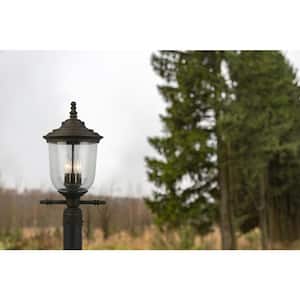 Pinedale 10.63 in. W x 19.76 in. H 3-Light Matte Bronze Weather Resistant Outdoor Post Light Set with Clear Seeded Glass