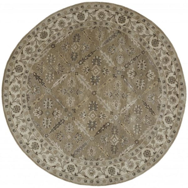 10 ft. Round Green, Ivory Paisley Area Rug