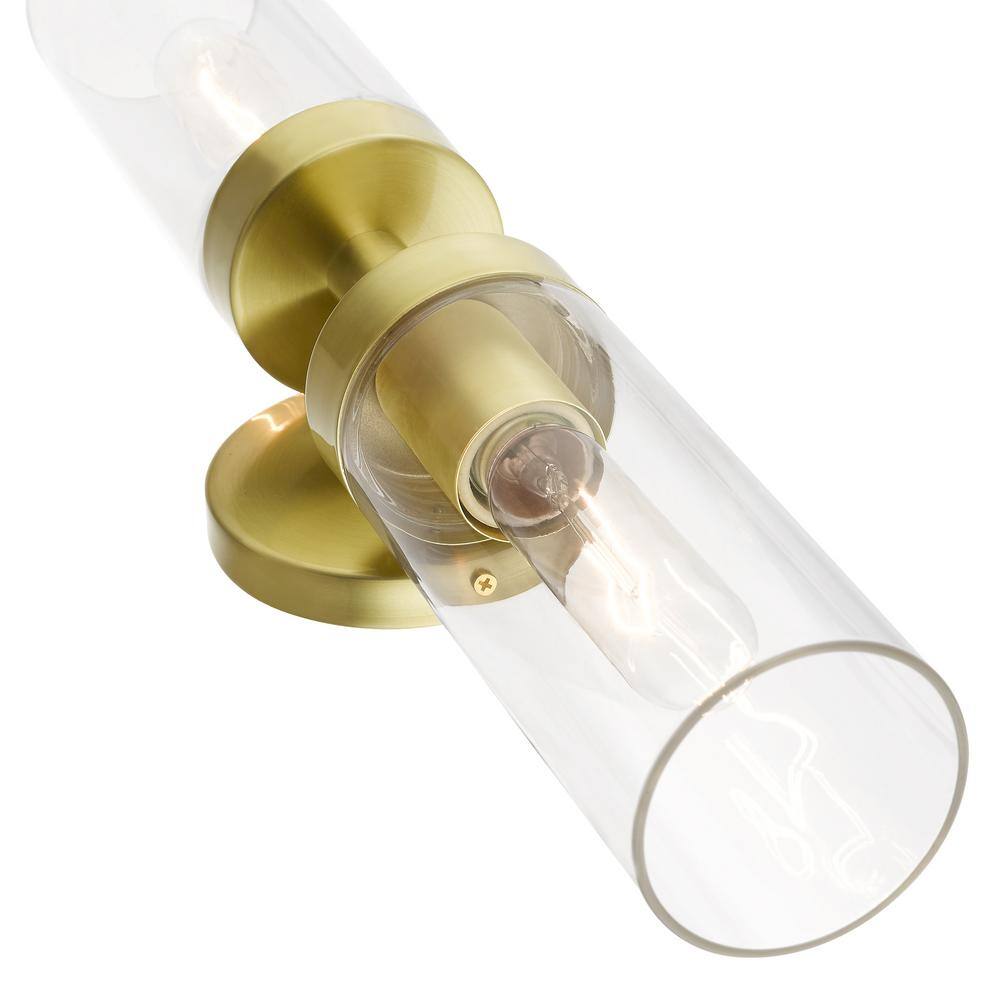 Ludlow Sleek Urban 2-Light Vanity Sconce in Satin Brass with Clear Glass