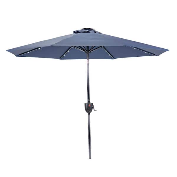 Sun-Ray 9 ft. Round Bluetooth Speaker Solar Lighted Market Umbrella in Navy