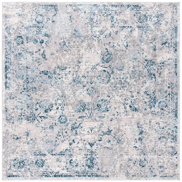 Meadow 7 ft. x 7 ft. Gray/Blue Distressed Marble Square Area Rug