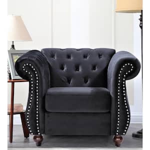 Feinstein 40.6 in. Black Velvet Upholstered Chesterfield Arm Chair