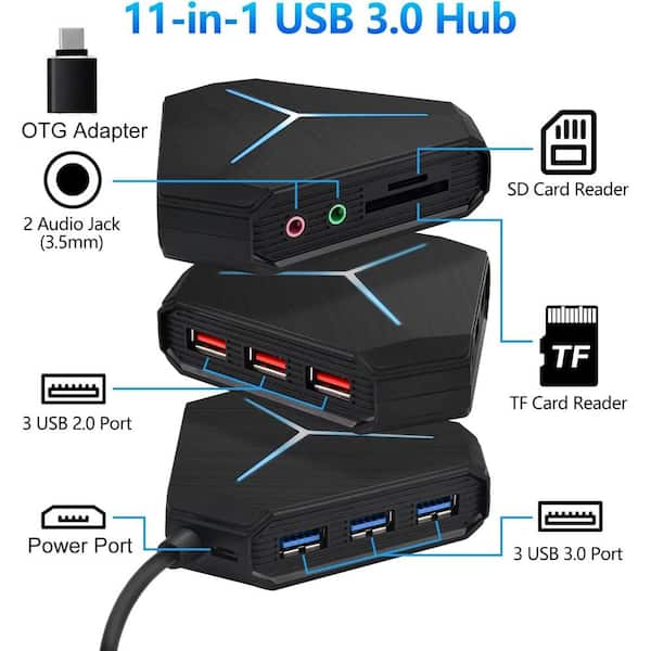 Vrbgify 10-Port USB Hub 3.0/2.0, USB C Hub Splitter with 3. 2ft/1m