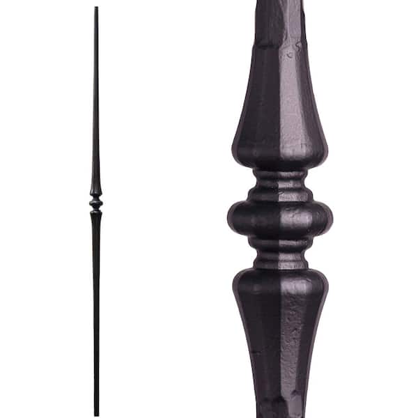 HOUSE OF FORGINGS Tuscan Round Hammered 44 in. x 0.5625 in. Satin Black Single Tapered Knuckle Solid Wrought Iron Baluster