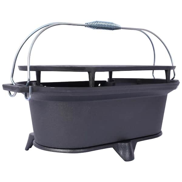 Oval Cast Iron Hibachi Grill, Portable Tabletop Charcoal Camping Grill