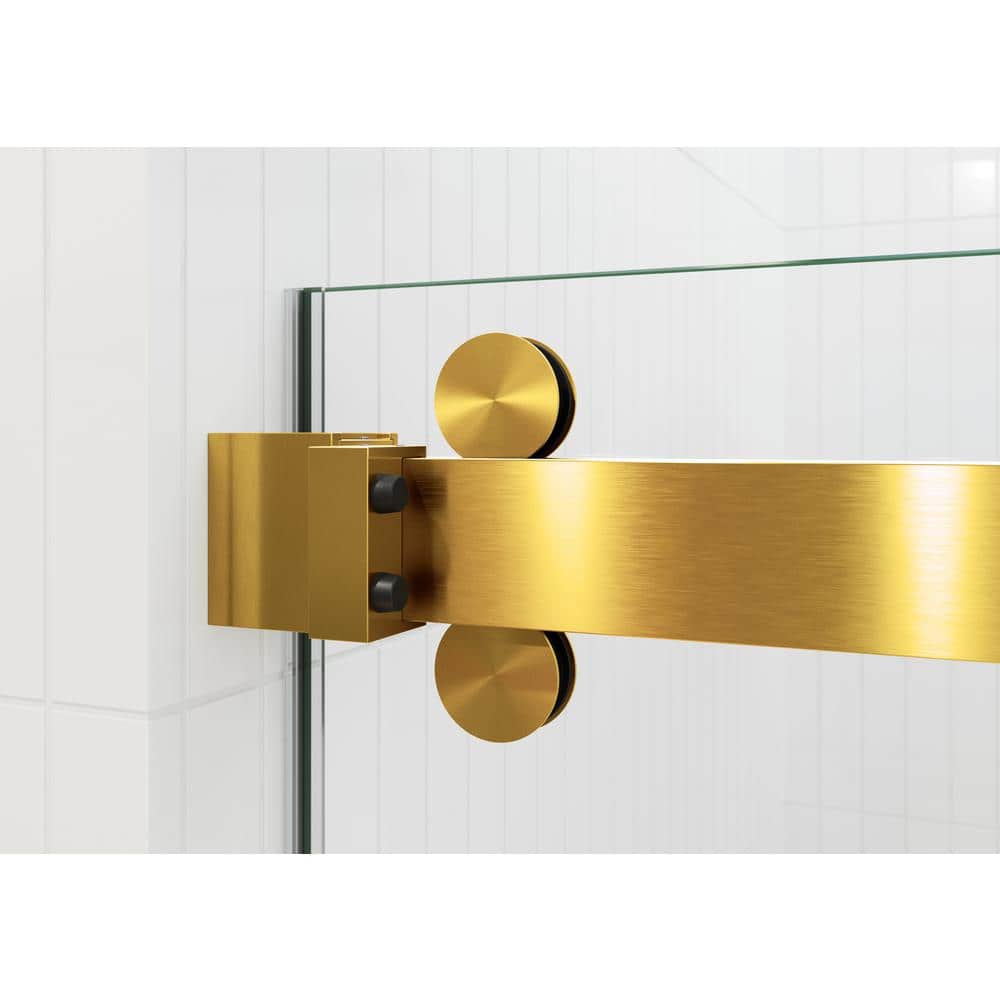 Polaris Frameless Satin Brass Sliding Bathtub Door 60 x 66 in.