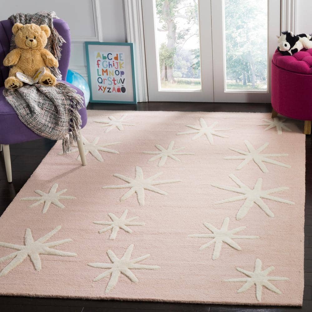 Ivory and Pink Hand-Tufted Wool Kids Rug 4' x 6'