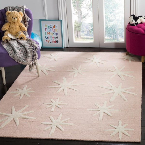 Kids Pink/Ivory 5 ft. x 7 ft. Geometric Stars Area Rug