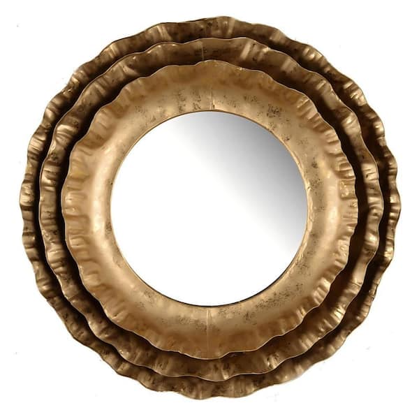 Vynxaria Gold 16 in. W x 16 in. H Round Wall Mirror with Metal Frame, Mid-Century Modern Accent Mirror for Living Room
