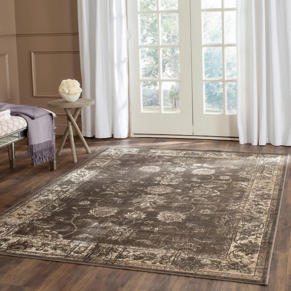 Vintage Soft Anthracite 8 ft. x 10 ft. Distressed Border Area Rug