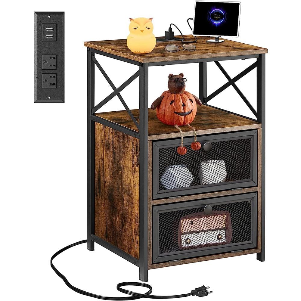 VECELO End Table with Charging Station, Nightstand with USB Ports and