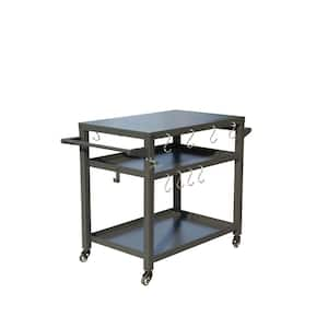 3-Shelf Outdoor Grill Table, Grill Cart with Wheels, Outdoor Pizza Oven Table and Food Prep Table with Propane Tank Hook