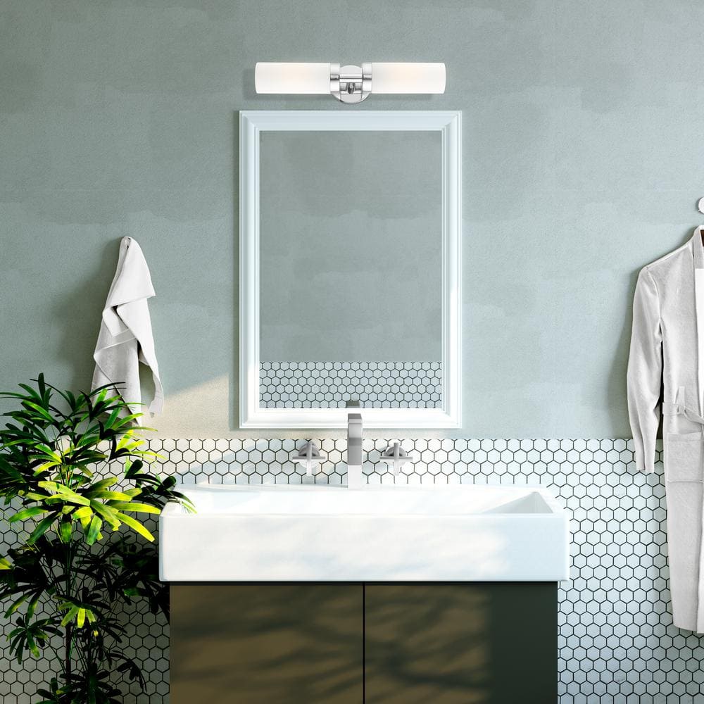 Aero Polished Chrome 2-Light Vanity with Satin Opal White Glass