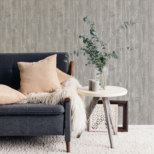 Portland Wood Peel and Stick Wallpaper Grey Vinyl Peelable Roll (Covers 28.2 sq. ft.)