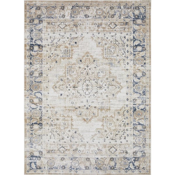 LOOMAKNOTI Kehleigh Zayari Blue 9 ft. 10 in. x 12 ft. 10 in. Oriental Polypropylene Indoor Area Rug