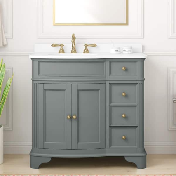 Home Decorators Collection Terryn 37 in. Single Sink Dusk Green Bath Vanity with Engineered White Marble Top (Assembled)