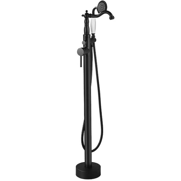 Single-Handle Claw Foot Tub Faucet Freestanding Floor Mount Roman Tub Faucet with Waterfall Spout in Matte Black