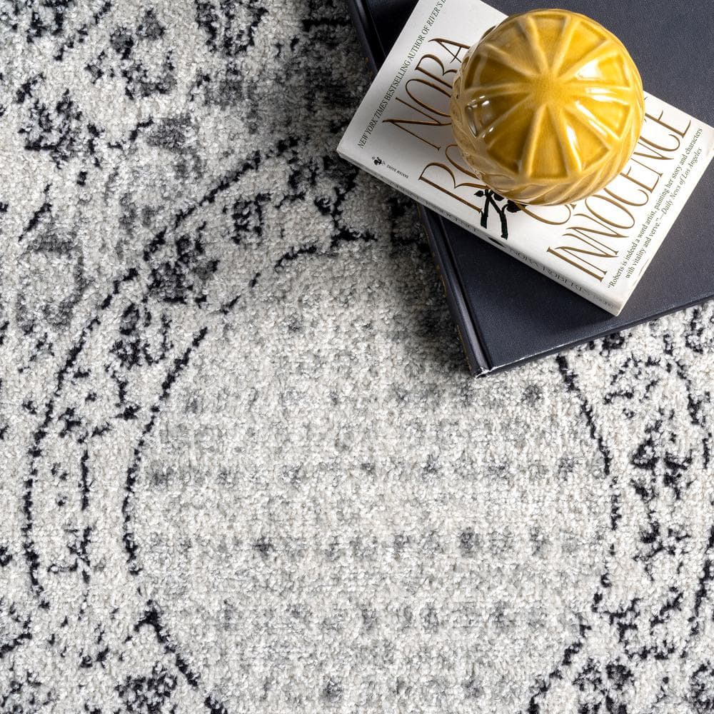 Gray 6' x 9' Synthetic Stain-Resistant Area Rug