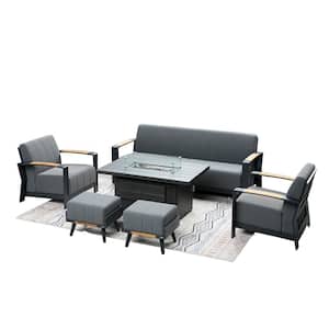6-Piece Aluminum Patio Fire Pit Seating Set with Bruce Dark Gray Acrylic Cushions