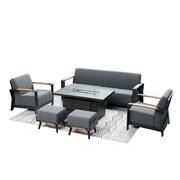 6-Piece Aluminum Patio Fire Pit Seating Set with Bruce Dark Gray Acrylic Cushions