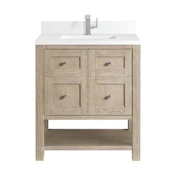 James Martin Vanities Breckenridge 30.0 in. W x 23.5 in. D x 34.18 in. H Single Bath Vanity in Whitewashed Oak with White Zeus Quartz Top