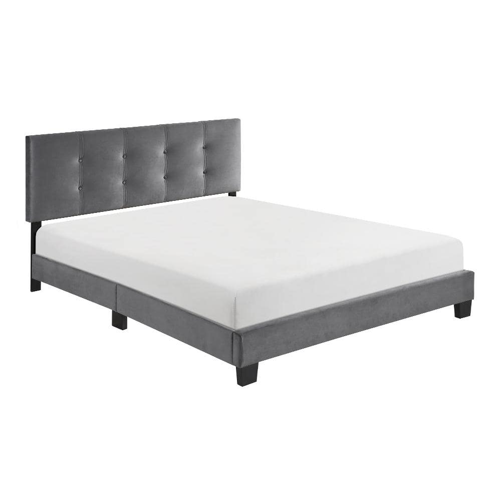 Roweena Gray Wood Frame Queen Velvet Upholstered Platform Bed
