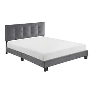 Roweena Gray Wood Frame Queen Velvet Upholstered Platform Bed