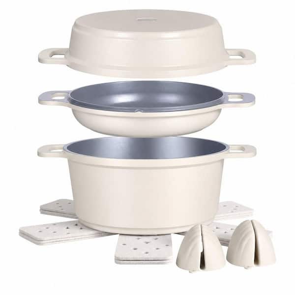 8-Piece 4.5 Qt. Ceramic Stock Pot with Lid, Cooking Pot Set, for All Stoves, Easy to Clean, Dishwasher Safe, White