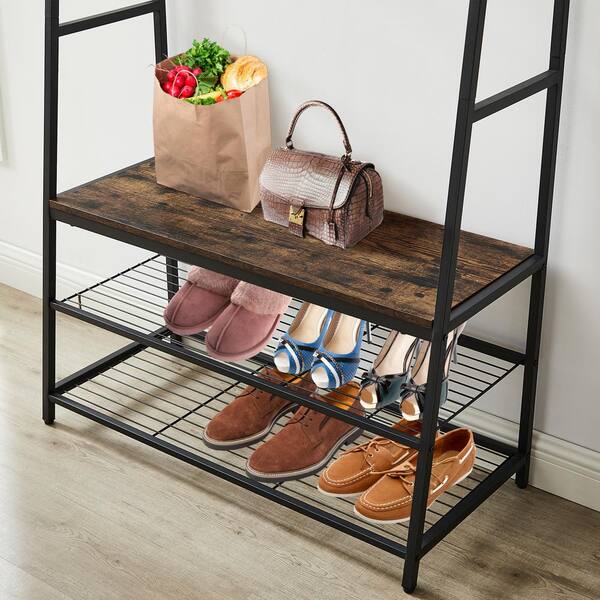 Brown Coat Rack Entryway Organizer with Shoe Storage SN830C-319 - The Home  Depot