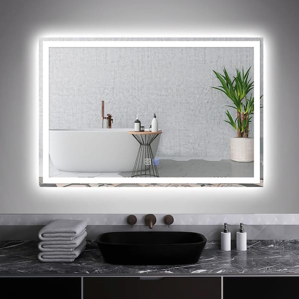 ANGELES HOME 48 in. W x 32 in. H Rectangular Frameless Anti-Fog Backlit Frontlit Wall Mount LED Bathroom Vanity Mirror in Silver