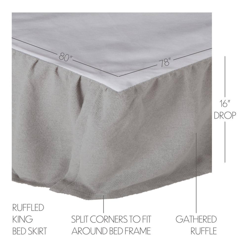 Dove Grey Cotton Burlap King Bed Skirt with Split Corners