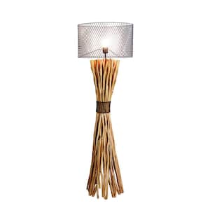 Elementaire Il 59 in. Natural Wood Floor Lamp with Metal Shade, Handcrafted In Thailand