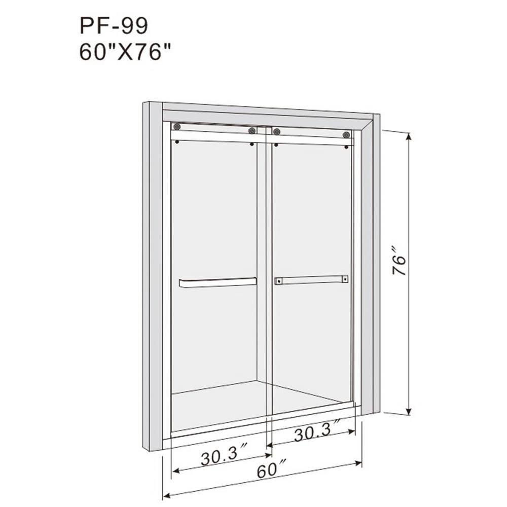 60'' x 76'' Frameless Double Sliding Glass Shower Door in Brushed Nickel
