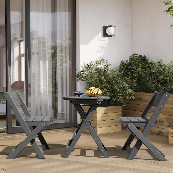 JEAREY HDPE Foldable 3-Piece Plastic Outdoor Bistro Set in Gray