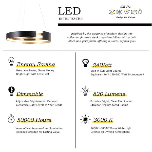 Zevni Modern Chandelier Lights, 1-Light 24W Ring Integrated